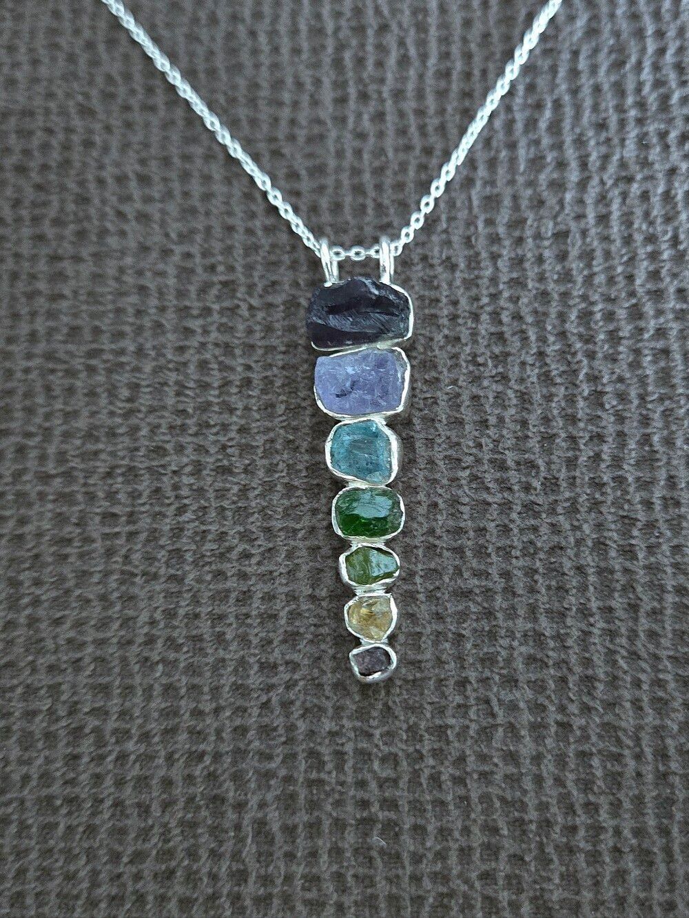 Shivam Graduated Raw Gemstones Vertical↕️ Pendant Necklace - NWT